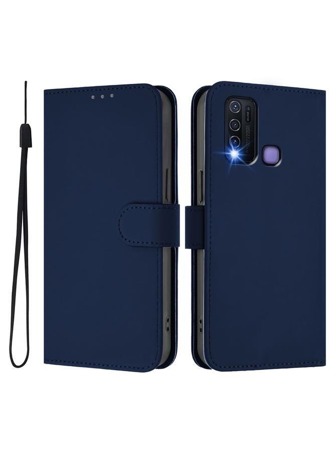 erorex Case For vivo Y30 4G Global Skin Feel Solid Color Leather Phone Case with Lanyard - Image 2