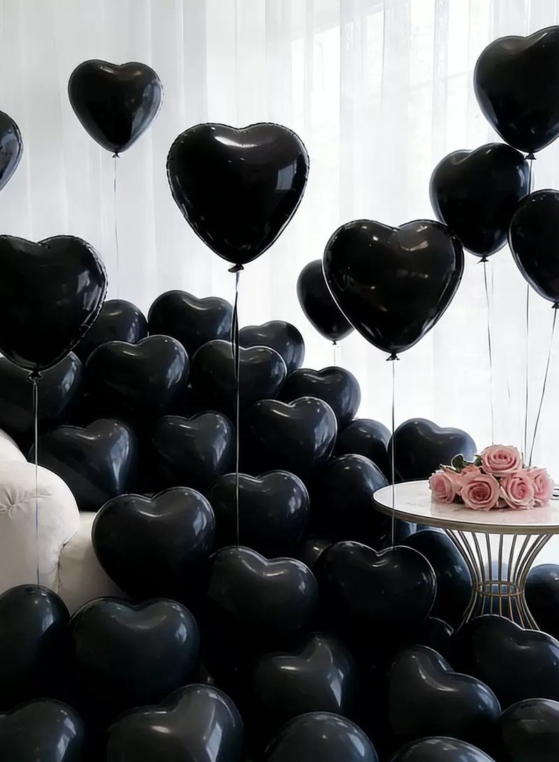 Jolley Black Latex Helium Balloons, Romantic Heart Shape, Valentine's Day Decorations, Birthday and Wedding Parties, Pack of 100 - Image 1