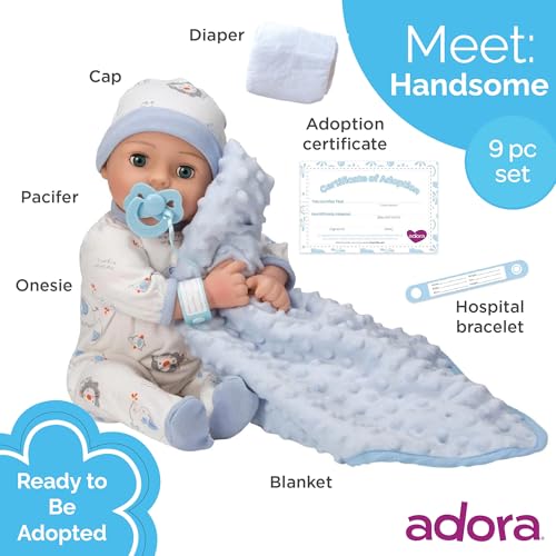 Adora 16 Inch Boy Baby Doll with Accessories Blue Matching 9-Piece Set Including a Pacifier, Hospital, Bracelet, Diaper, and More Gift for Toddlers Ages 3+ Adoption Babies Collection - Handsome - Image 2