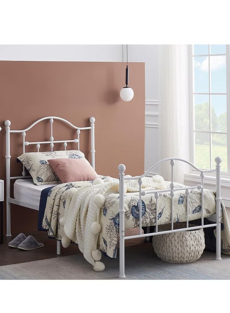 Crest J Metal bed with a combination of durability and beauty for bedrooms, white color - size 190 cm - 90 cm - Image 1