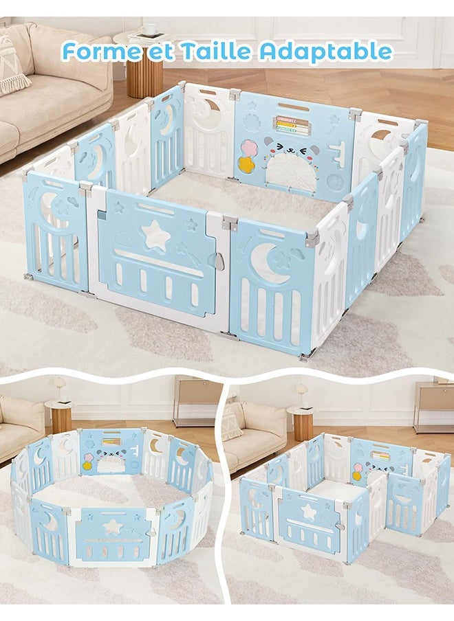 Arabest Modular Baby Playpen, Foldable Baby Playpen, 150 x 150 cm, Adaptable Plastic Baby Playpen, XXL Playpen with Activity Panel, Blue and White  - Image 3