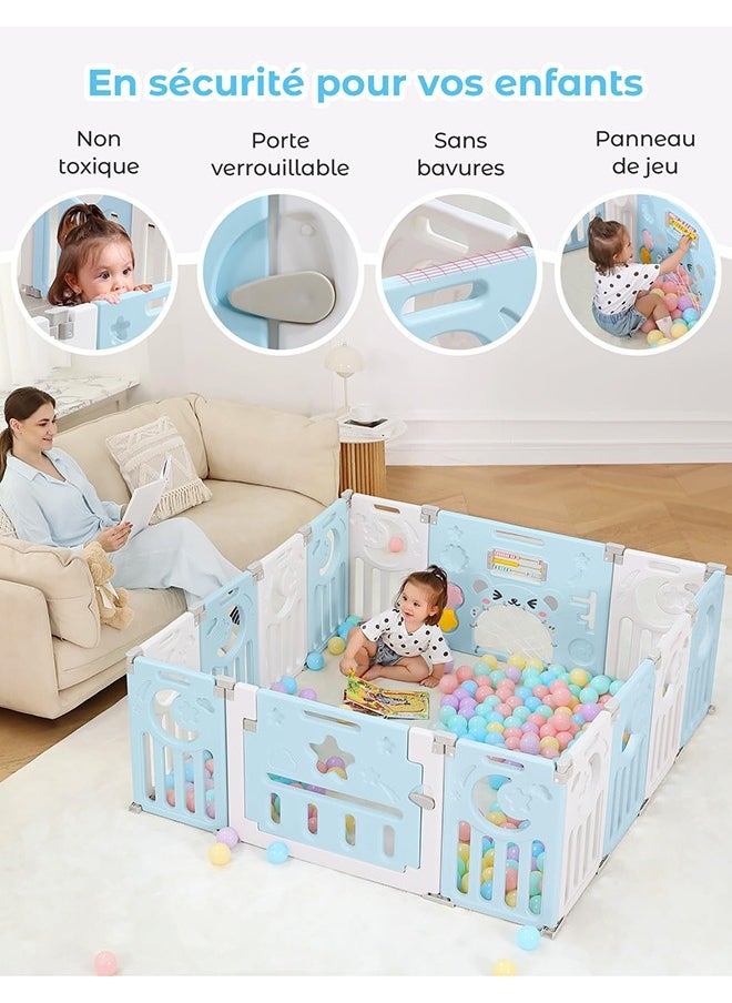 Arabest Modular Baby Playpen, Foldable Baby Playpen, 150 x 150 cm, Adaptable Plastic Baby Playpen, XXL Playpen with Activity Panel, Blue and White  - Image 4