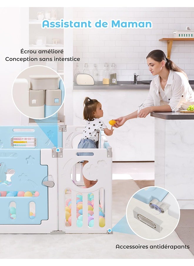 Arabest Modular Baby Playpen, Foldable Baby Playpen, 150 x 150 cm, Adaptable Plastic Baby Playpen, XXL Playpen with Activity Panel, Blue and White  - Image 5