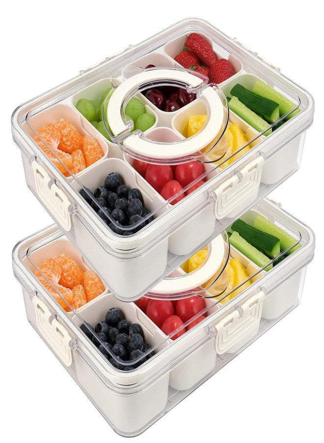 UPTRUST 2-Pack Snackle Box Container, 8 Compartments Divided Serving Tray with Lid, Portable Snack Box for Travel, Picnics, Parties & Gifts - Image 1