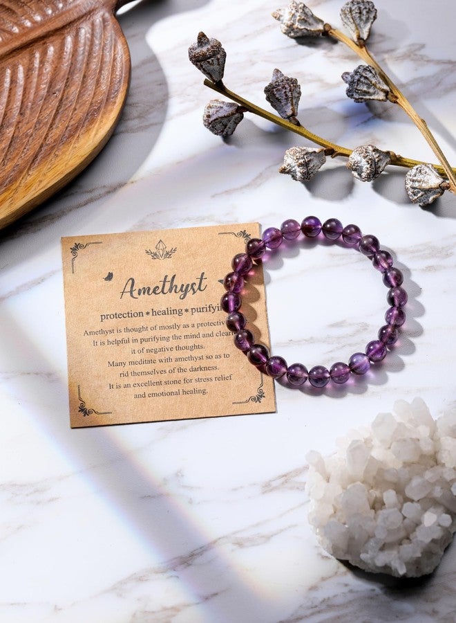 Jovivi أساور كريستال الأماثيست من جوفي - 8 مم أساور مصنوعة يدويًا من الأحجار شبه الكريمة الطبيعية، أساور خرز حجر دائري مرنة، أساور يوغا علاجية، هدايا مجوهرات - Image 2