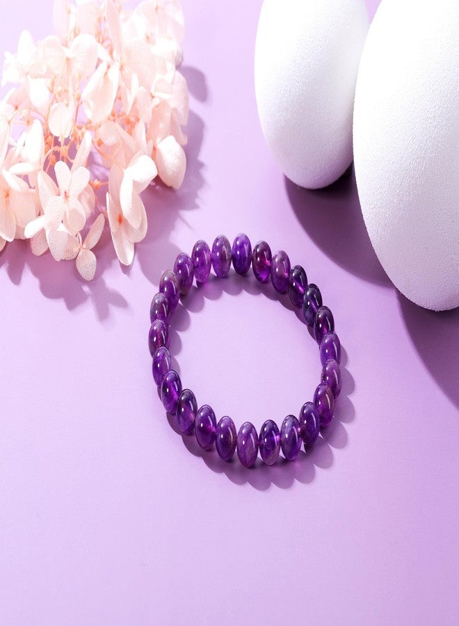 Jovivi أساور كريستال الأماثيست من جوفي - 8 مم أساور مصنوعة يدويًا من الأحجار شبه الكريمة الطبيعية، أساور خرز حجر دائري مرنة، أساور يوغا علاجية، هدايا مجوهرات - Image 4