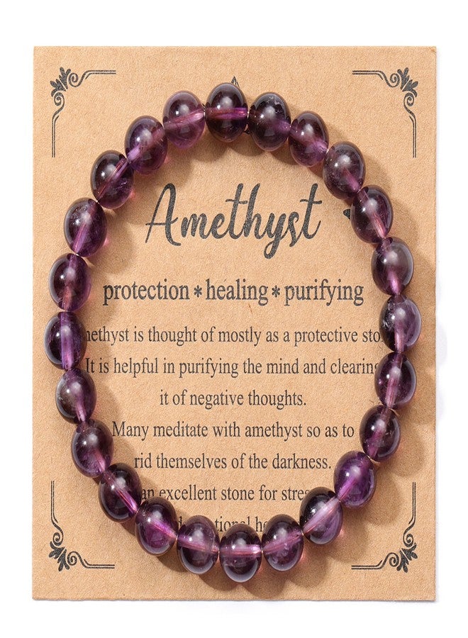 Jovivi أساور كريستال الأماثيست من جوفي - 8 مم أساور مصنوعة يدويًا من الأحجار شبه الكريمة الطبيعية، أساور خرز حجر دائري مرنة، أساور يوغا علاجية، هدايا مجوهرات - Image 1