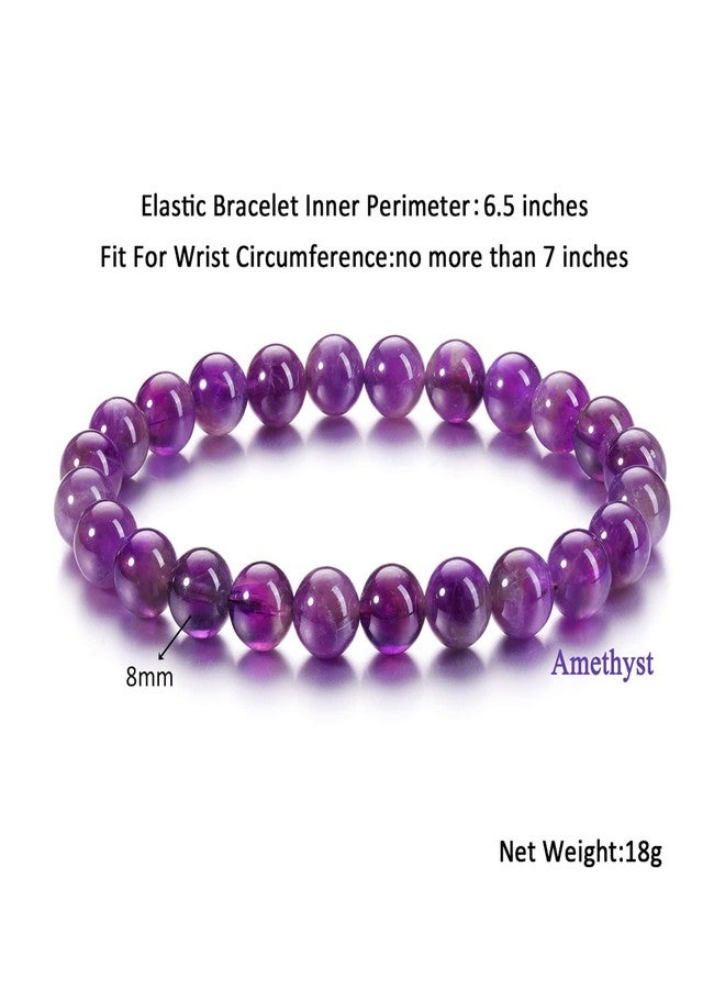Jovivi أساور كريستال الأماثيست من جوفي - 8 مم أساور مصنوعة يدويًا من الأحجار شبه الكريمة الطبيعية، أساور خرز حجر دائري مرنة، أساور يوغا علاجية، هدايا مجوهرات - Image 5