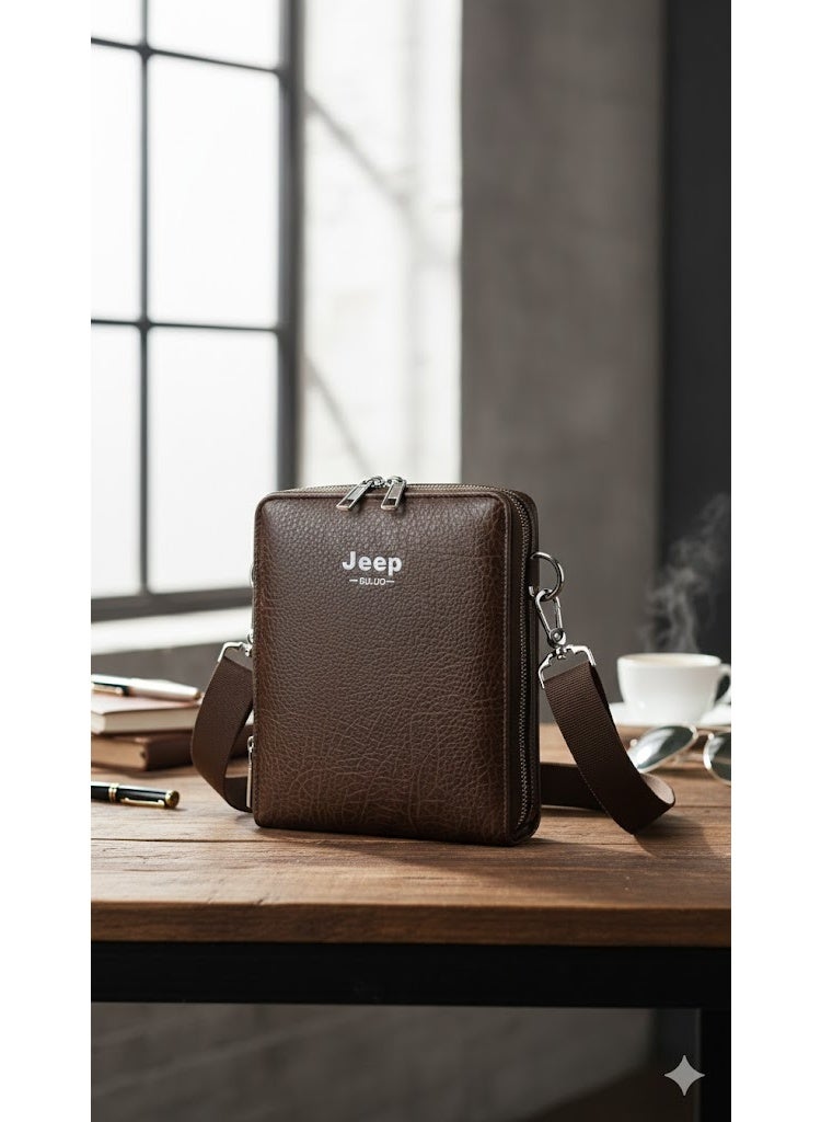 Jeep Bolso bandolera de piel sintética de lujo para hombre: ligero, práctico y versátil, color marrón. - Image 5