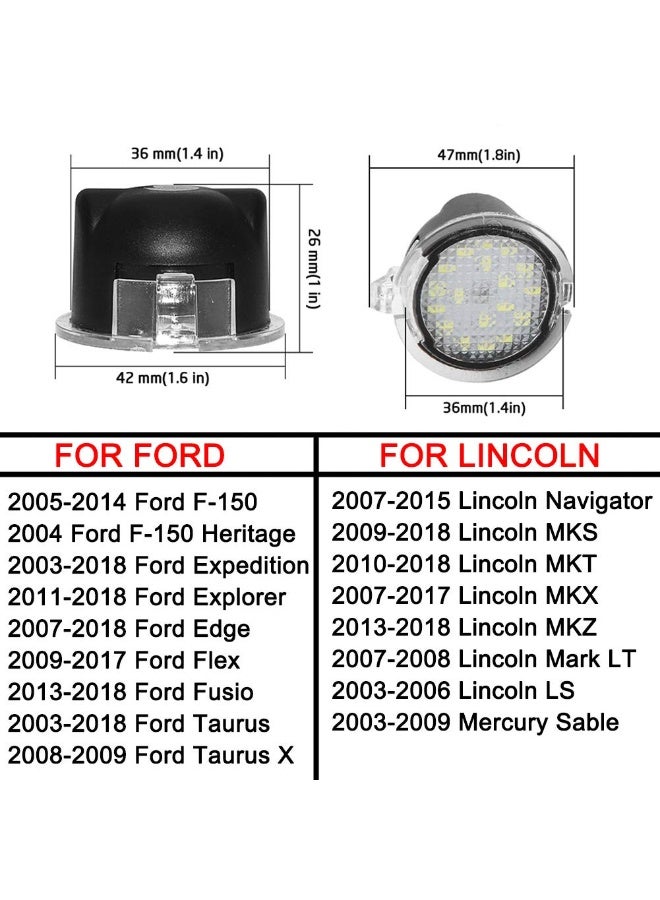 Full Led Side Under Mirror Puddle Light for Ford F-150 Expedition Explorer Edge Flex Fusion Taurus X Lincoln Mercury Mirror Signal Lamp Indicator Waterproof Bright Replacement Accessories 2 pcs White - Image 3