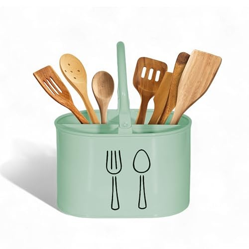 HOUSHIP® Metal Cutlery Organizer for Outdoor Kitchen | Spoons Stand in Kitchen and use for Utensil | Durable & Stylish Spoon Holder for Dinning Table (Mint) - Image 1