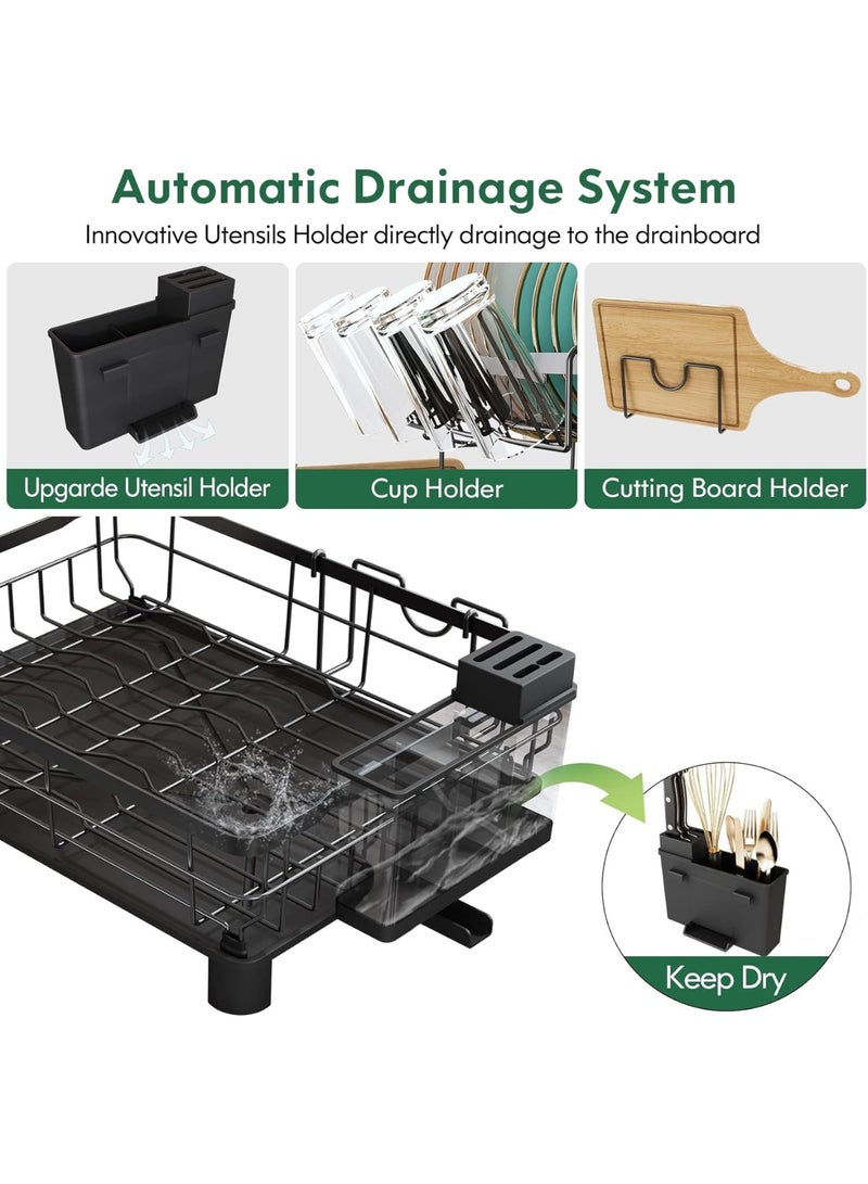2 Tier Dish Drying Rack with Drainboard, Large Capacity Kitchen Dish Drainer for Plates, Bowls, Cups & Utensils, Rustproof Metal Dish Rack with Cutlery Holder and Cup Holder, Space Saving Countertop Organizer - Image 4