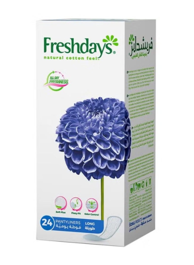 Freshdays Natural Cotton Feel Flexy Fit Odour Control Long Pantyliners, Pack of 24 x 12’s - Image 1