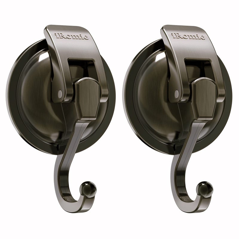 iRomic Heavy Duty Vacuum Suction Cup Hooks 2Pack for ShowerGlass WindowKitchenBathroomRestroom OrganizationGreen Bronze