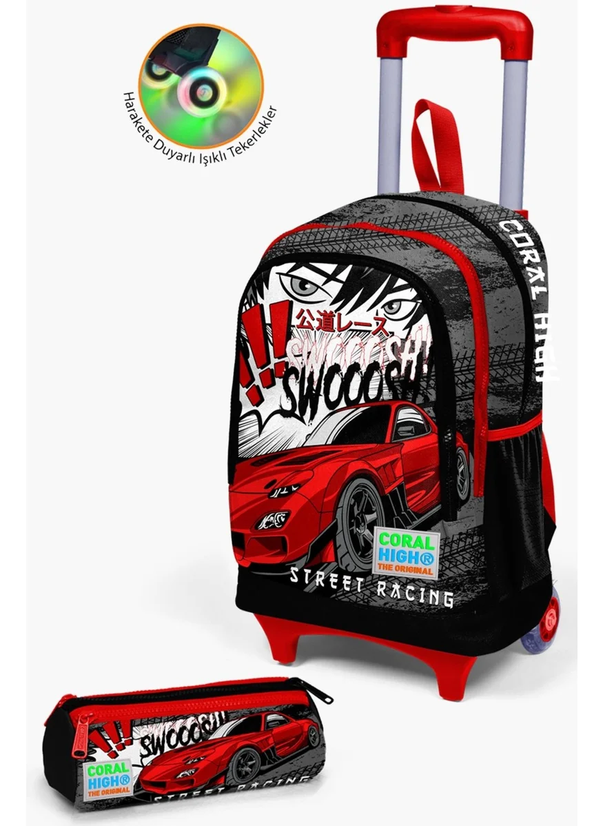 كورال هاي Kids Black Red Anime Car Patterned Trolley 2-Piece Bag Set SET0223947