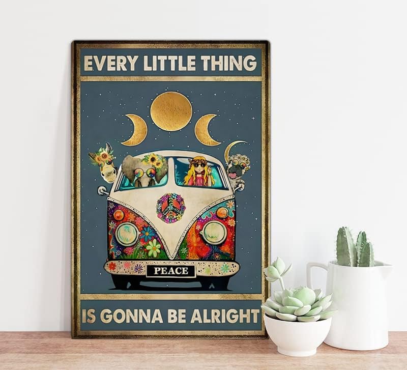 Bestylez Retro Hippie Decor Wall Art Poster - "Every Little Thing is Gonna Be Alright" Vintage Metal Sign, Perfect for 70s Themed Rooms and Cool Poster Collections, 12 * 8 Inch (955) - Image 3