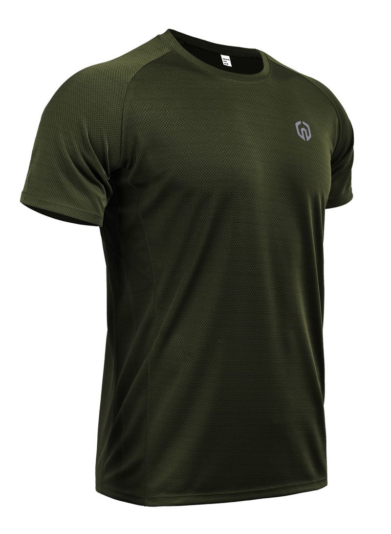 Loquat Men Quick Dry Breathable Sports T-Shirt Dark Green  - Image 1