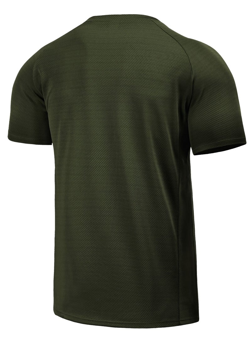 Loquat Men Quick Dry Breathable Sports T-Shirt Dark Green  - Image 2