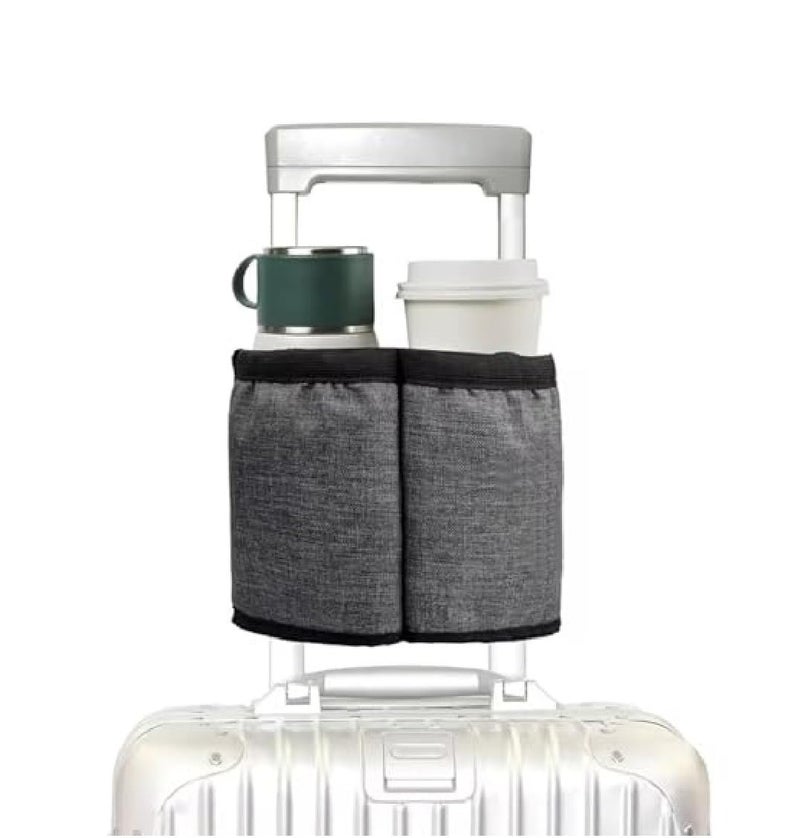 ALASKA ® Luggage Travel Cup, Water Bottle Holder, Drink Caddy. Holds Coffee Mugs and Tumblers Fits All Trolly Bags Handles with Built-in Pouch. A Must-Have Travel Essential. (Grey) - Image 1