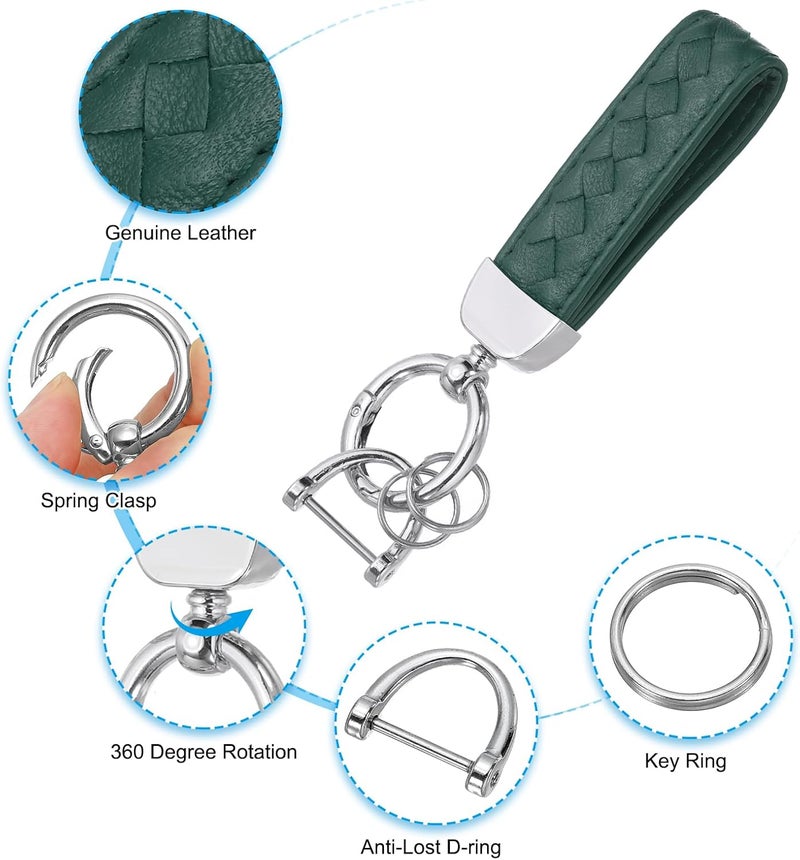 PATIKIL Original Leather Car Key Chain with 360 Degree Rotating D-Ring and Screwdriver - Dark Green/Silver - Image 3