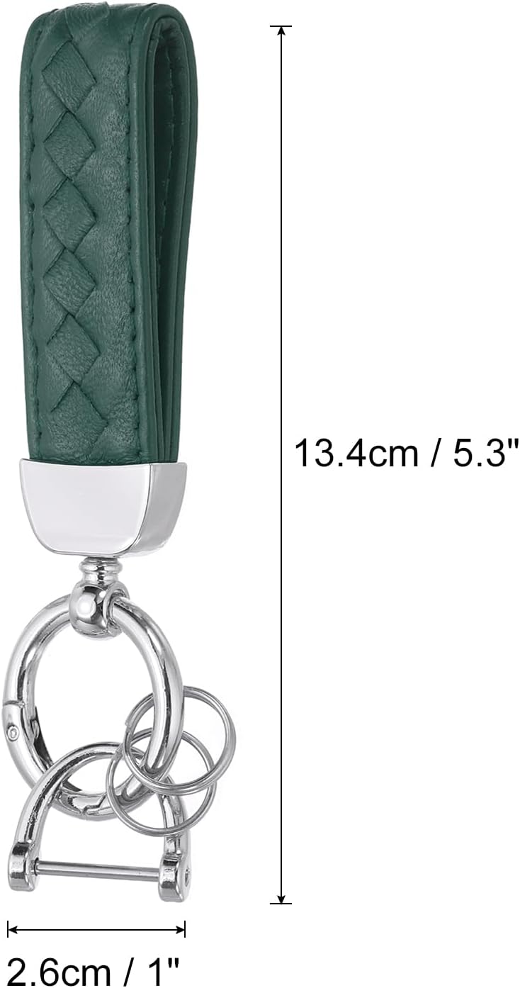 PATIKIL Original Leather Car Key Chain with 360 Degree Rotating D-Ring and Screwdriver - Dark Green/Silver - Image 2