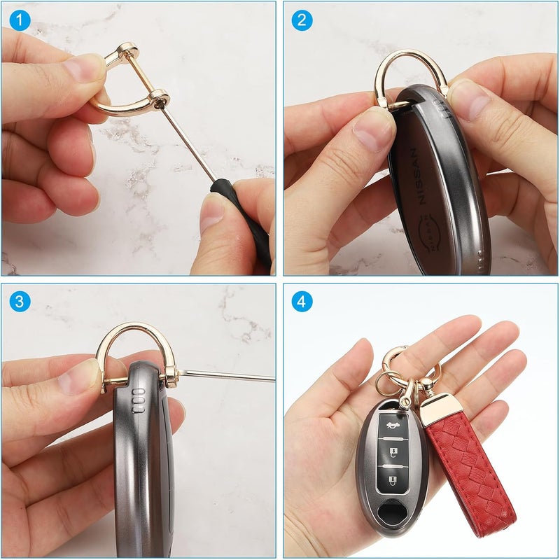 PATIKIL Original Leather Car Key Chain with 360 Degree Rotating D-Ring and Screwdriver - Dark Green/Silver - Image 4