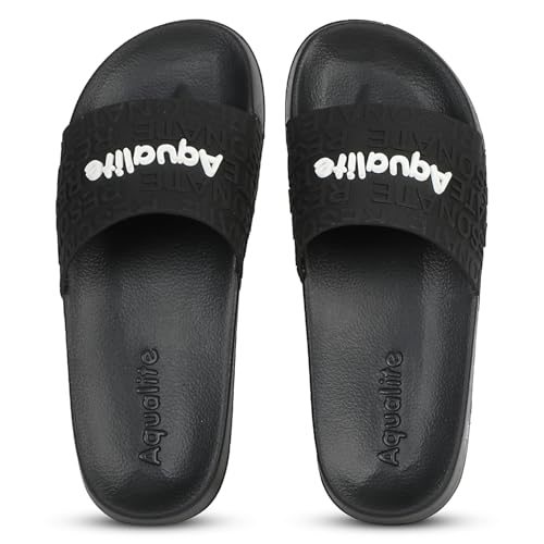 Aqualite NEO-267 Men Slide Slippers with Comfotable Sole Slip-On Flat Flip Flops, Sliders, Chappal & Comfort Insole Slipper for Men Black - Image 1