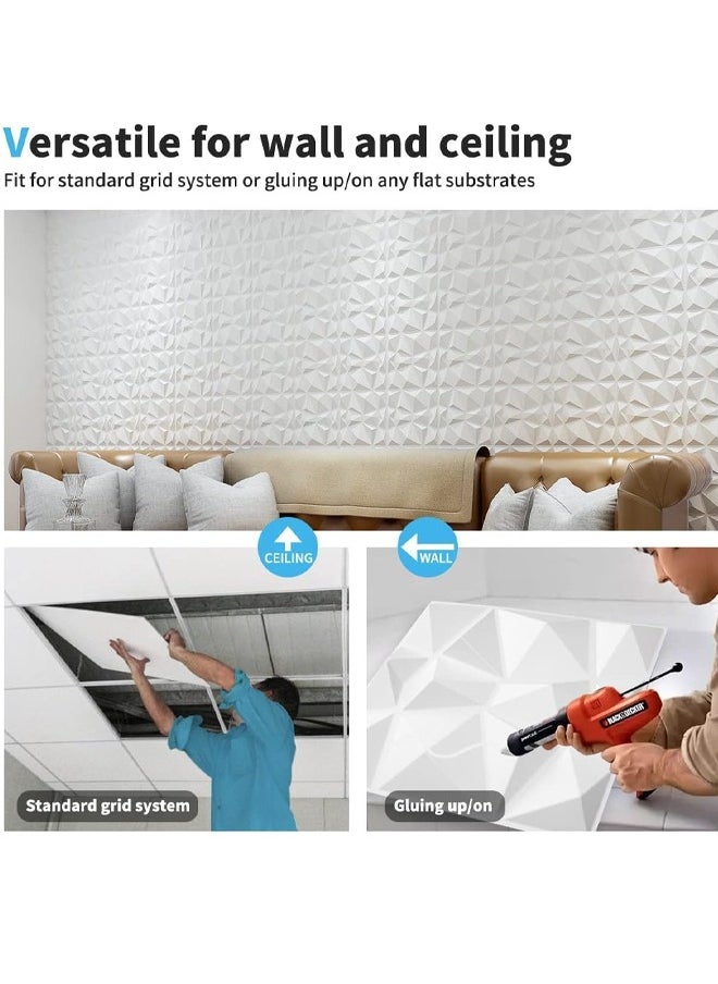 Optico - Decorative 3D Wall Panels in Diamond Design, 3D Wall Panels, PVC 3D Wall Panel Diamond, 3D Textured Wall Panels, for Interior Wall Decor, 30 * 30cm Matt White, for the Gaming Wall Living Room Lobby Bedroom - Image 1