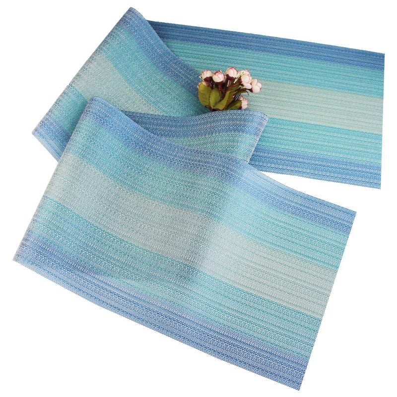 PIGCHCY Placemats Set of 6 and Table Runner,Heat Resistant Vinyl Woven Washable Table mats Sets (6 Placemats+1 Table Runner, Coastal Blue) - Image 5