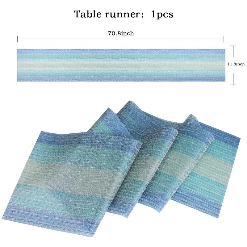 PIGCHCY Placemats Set of 6 and Table Runner,Heat Resistant Vinyl Woven Washable Table mats Sets (6 Placemats+1 Table Runner, Coastal Blue) - Image 2