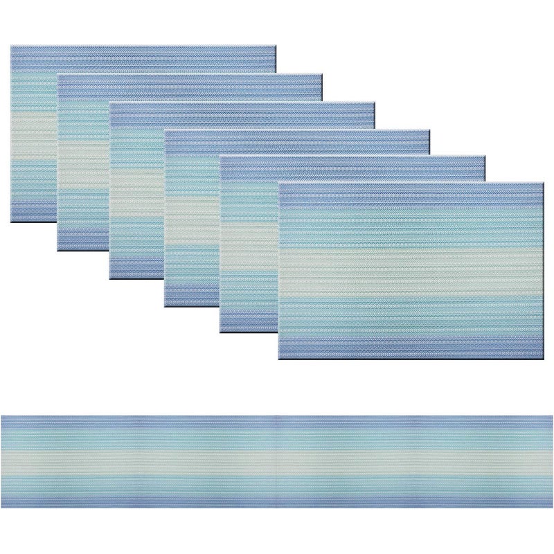 PIGCHCY Placemats Set of 6 and Table Runner,Heat Resistant Vinyl Woven Washable Table mats Sets (6 Placemats+1 Table Runner, Coastal Blue) - Image 1