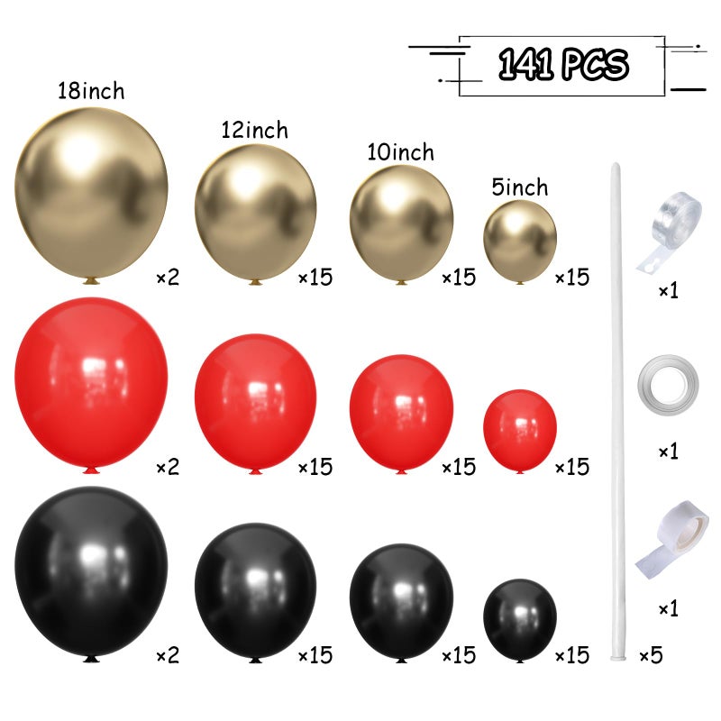 MEBAY Black Gold Red Balloons Garland Arch Kit, 141Pcs Latex Balloons Different Sizes 18 12 10 5 Inch for Party Decorations, Wedding Backdrop, Birthday, Baby Shower, Graduation - Image 2