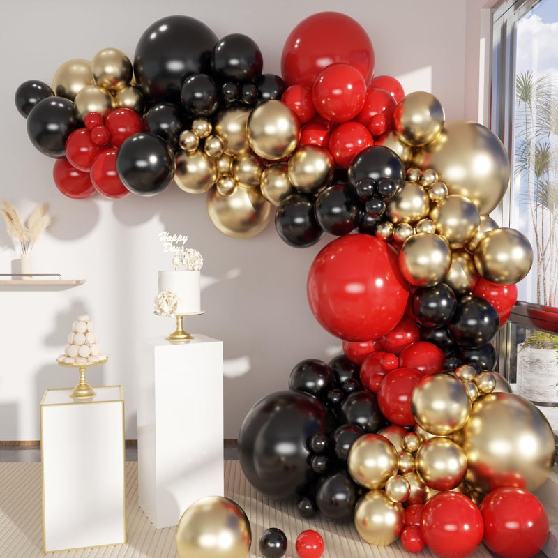 MEBAY Black Gold Red Balloons Garland Arch Kit, 141Pcs Latex Balloons Different Sizes 18 12 10 5 Inch for Party Decorations, Wedding Backdrop, Birthday, Baby Shower, Graduation - Image 1