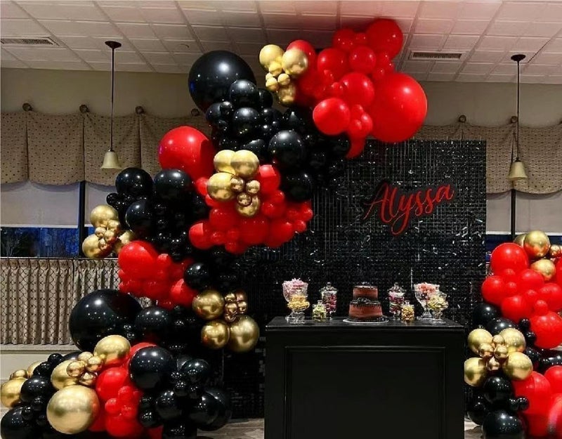MEBAY Black Gold Red Balloons Garland Arch Kit, 141Pcs Latex Balloons Different Sizes 18 12 10 5 Inch for Party Decorations, Wedding Backdrop, Birthday, Baby Shower, Graduation - Image 3