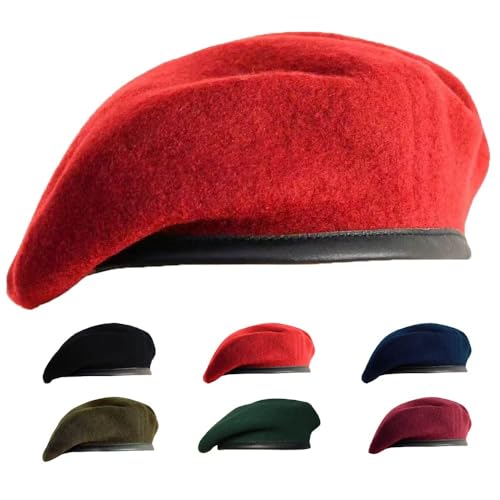 Gajaous British Military Berets for Men and Women,Wool and Leather Beret Hats,Multiple Colours Army Beret - Image 1