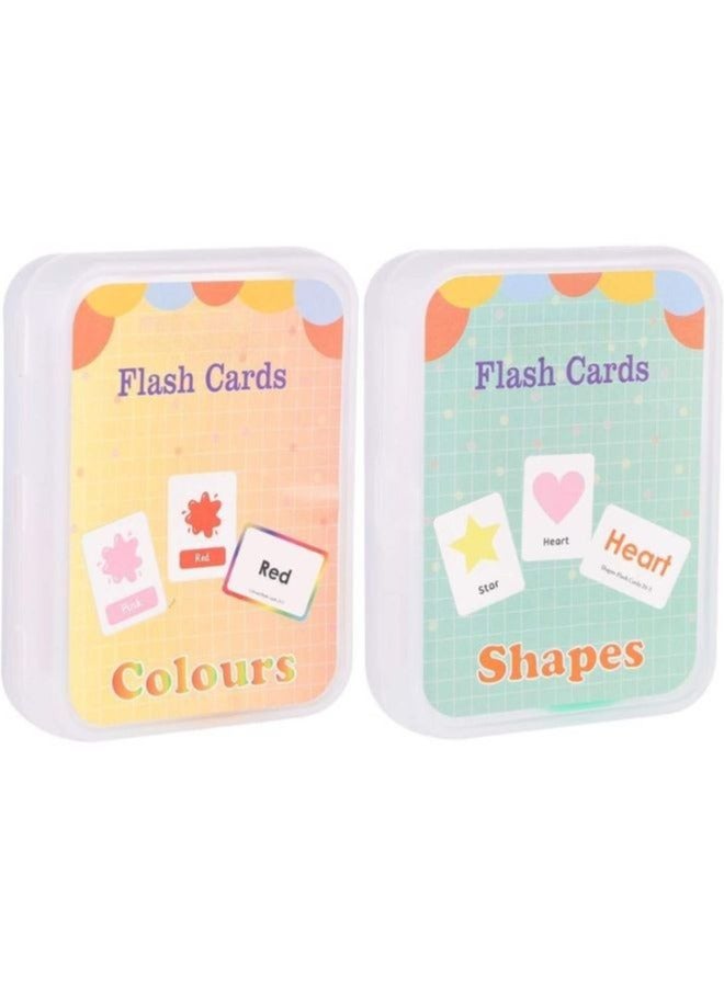2 Sets Educational Flash Cards Pocket Card Preschool Teaching Cards for kids, Colors and Shapes - Image 1