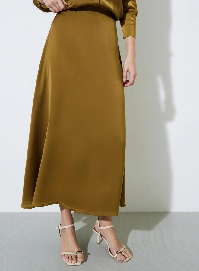 ستايلي Olive Solid A-Line Maxi Skirt