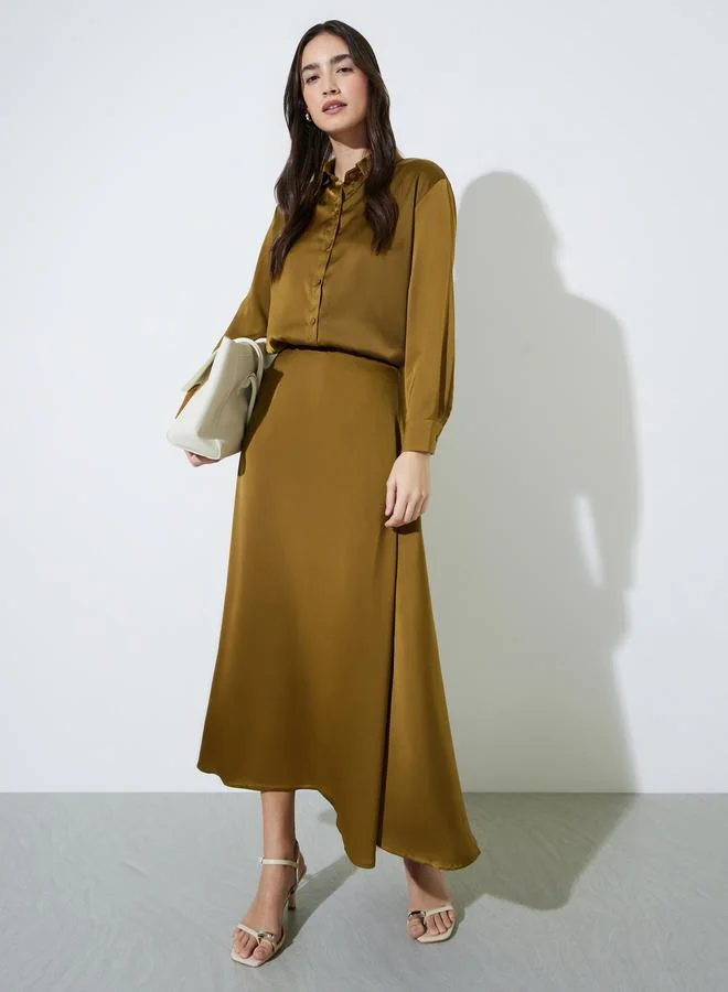 ستايلي Olive Solid A-Line Maxi Skirt
