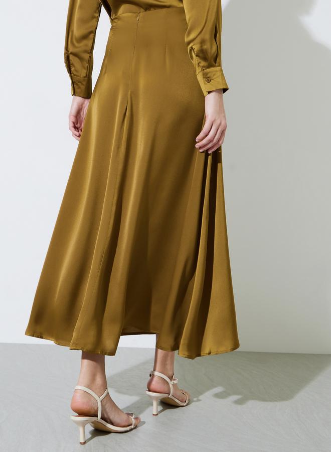 Styli Olive Solid A-Line Maxi Skirt - Image 4