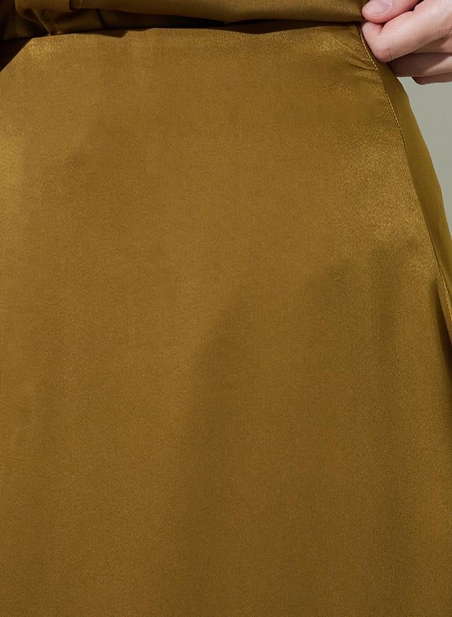 Styli Olive Solid A-Line Maxi Skirt - Image 3