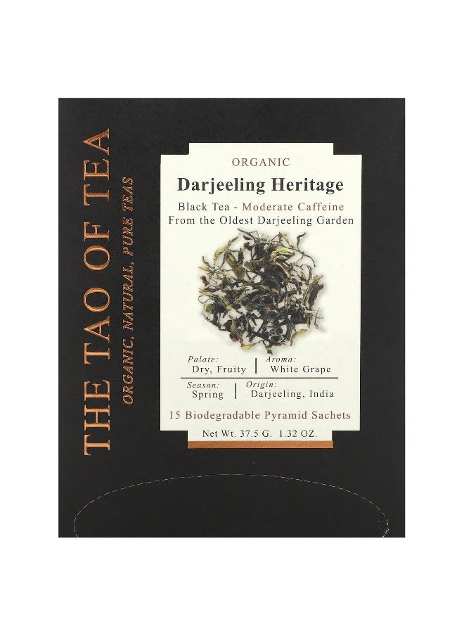 The Tao of Tea The Tao of Tea, Organic Darjeeling Heritage, Black Tea, 15 Pyramid Sachets, 1.32 oz (37.5 g)  - Image 1