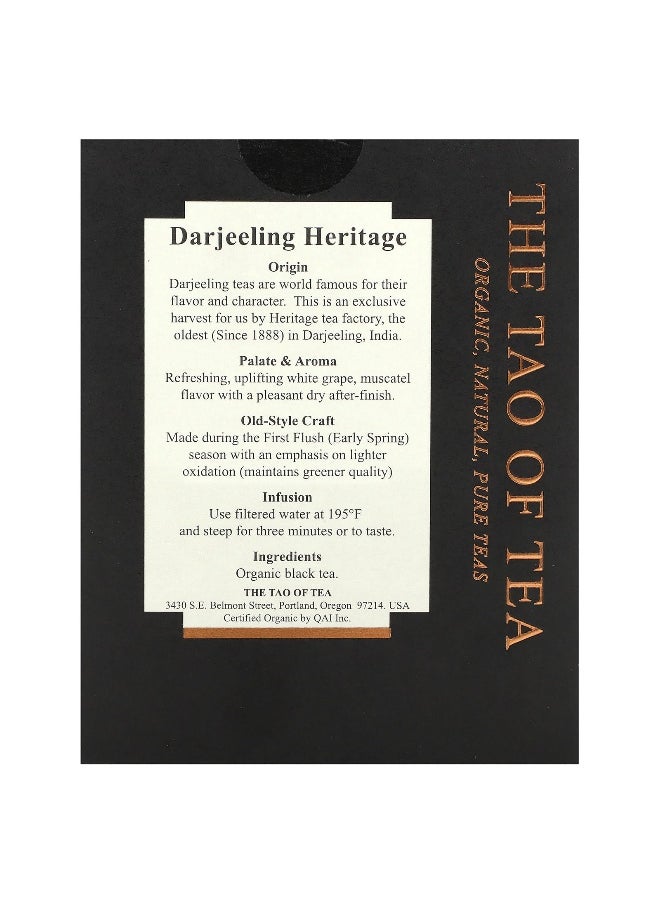 The Tao of Tea The Tao of Tea, Organic Darjeeling Heritage, Black Tea, 15 Pyramid Sachets, 1.32 oz (37.5 g)  - Image 2