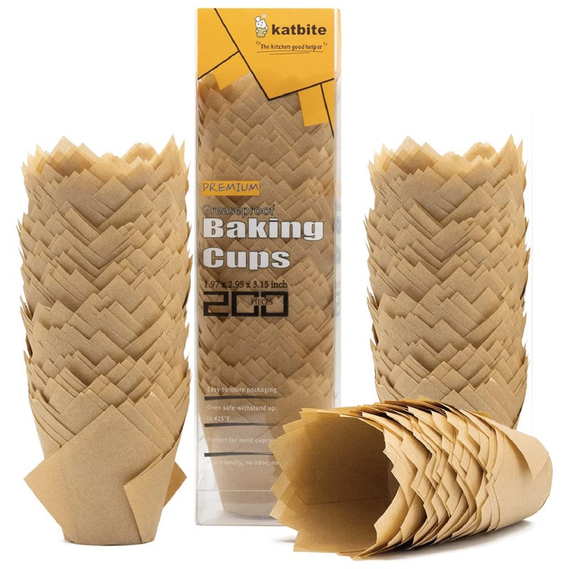 katbite Katbite Tulip Cupcake Liners 200PCS Muffin Baking Cupcake Liners Holders Baking Cups Cupcake Wrapper for Party Wedding Birthday Nature 