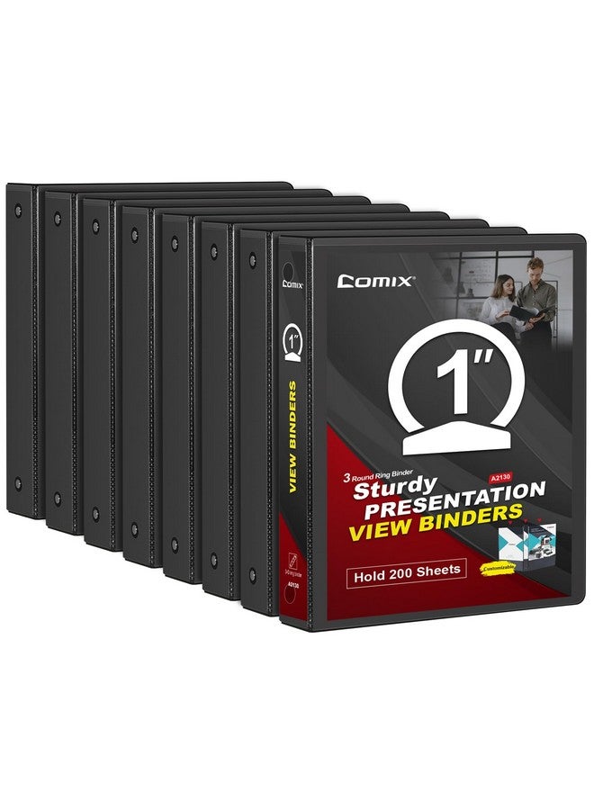 كوميكس مجلد متين بثلاث حلقات مقاس 1 بوصة مع غطاء شفاف، مجلد دائري بحلقة مقاس 1 بوصة، خالٍ من بلاستيك بي في سي، سعة 200 ورقة بحجم خطاب أمريكي، لوازم مكتبية ومدرسية، عبوة من 8 قطع (أسود) - Image 1