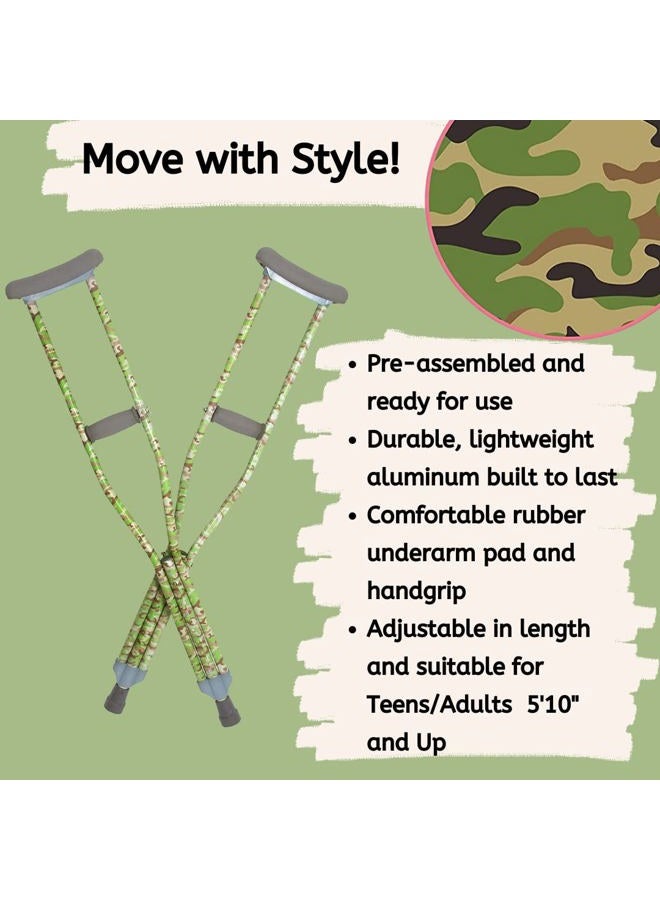 SCS Direct My Crutches - Crutches for Teens/Adults with Adjustable Handgrip and Length! Measures 5'10" and Up - Made of Lightweight, Durable Aluminum with Underarm Padding - Green Camo - Image 2