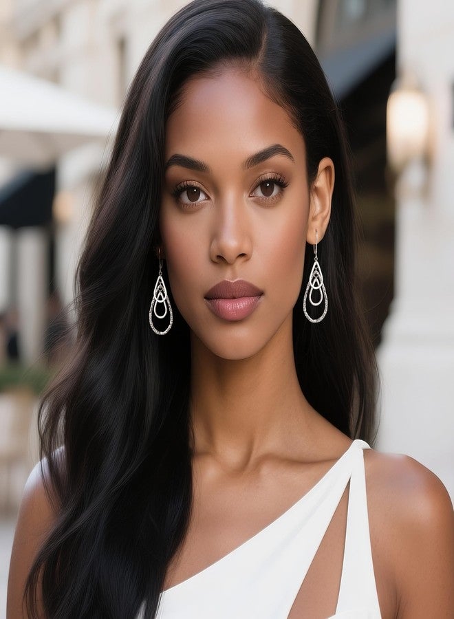 أليكس كرافت أقراط متدلية على شكل دمعة من الفضة الإسترليني عيار 925 للنساء، أقراط ALEXCRAFT الفضية على شكل دمعة، أقراط مطروقة، أقراط متدلية بمشبك خلفي، أقراط مضادة للحساسية - Image 4