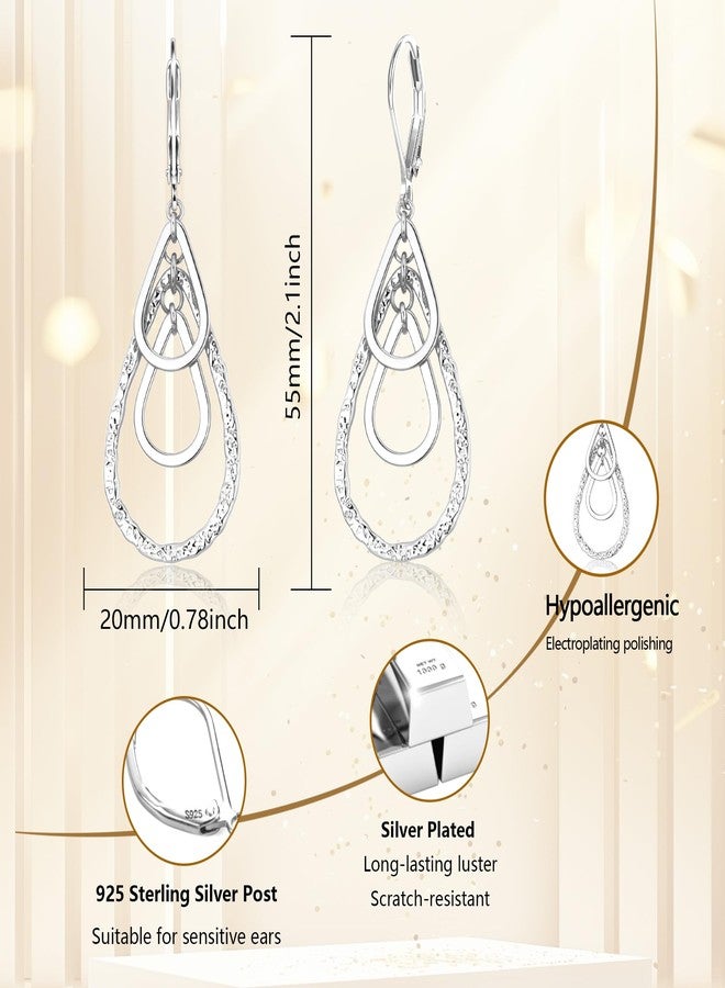 أليكس كرافت أقراط متدلية على شكل دمعة من الفضة الإسترليني عيار 925 للنساء، أقراط ALEXCRAFT الفضية على شكل دمعة، أقراط مطروقة، أقراط متدلية بمشبك خلفي، أقراط مضادة للحساسية - Image 3