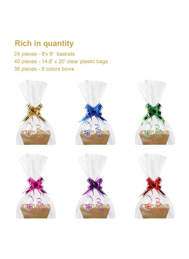 Canlierr 24 مجموعة سلة هدايا فارغة سلة للهدايا فارغة 8 × 6 × 3 بوصة سلة كرافت للسوق مع مقابض، أكياس، وأقواس متعددة الألوان لحفلات الزفاف، عيد الميلاد، عيد الفصح - Image 5