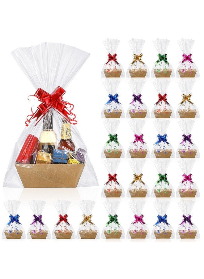 Canlierr 24 مجموعة سلة هدايا فارغة سلة للهدايا فارغة 8 × 6 × 3 بوصة سلة كرافت للسوق مع مقابض، أكياس، وأقواس متعددة الألوان لحفلات الزفاف، عيد الميلاد، عيد الفصح - Image 1