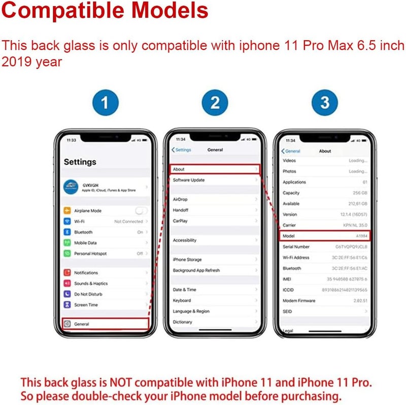 Perzework استبدال زجاج خلفي أصلي لجهاز آيفون 11 برو ماكس 6.5 بوصة مع مجموعة أدوات الإصلاح ومواد لاصقة مثبتة مسبقًا (رمادي فضائي/أسود) - Image 2